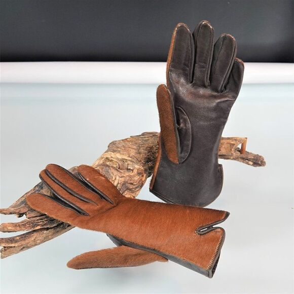 Vintage Fashion Gloves Hair On Hide Leather - Picture 1 of 10